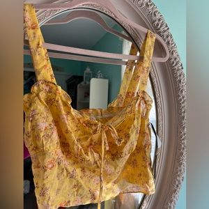 NWT Floral Yellow tie front top